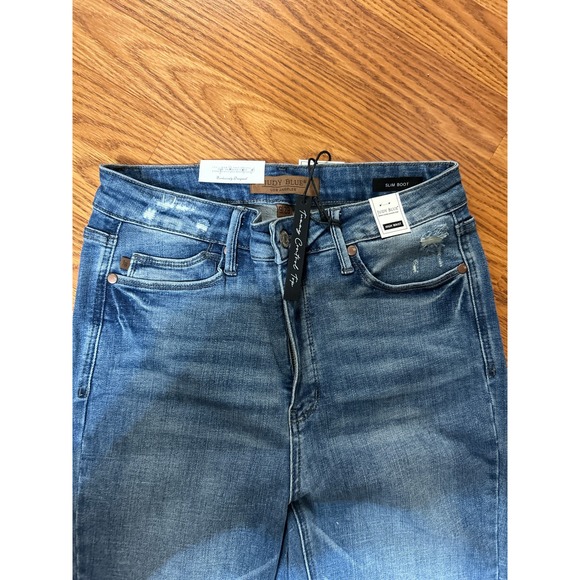 Judy Blue High Waist Slim Bootcut Jeans Tummy Control Side Slit 9/29 JB88930-MD - Picture 2 of 6